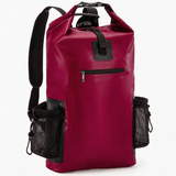 WBP1904 Burgundy Roll Top Waterproof Dry Backpack with Mesh Side Pockets for Camping Hiking Kayaking