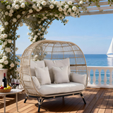 ZY2502 Double Seat Rattan Egg Chair with Stand – Coastal Patio Wicker Lounger