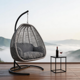 SWC2625 Light Grey Wicker Hanging Egg Chair with Stand & Grey Cushion – Mountain View Patio Swing Lounge Chair Set