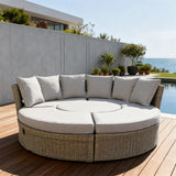 SFTZ2559 Natural Rattan Round Outdoor Lounge Sofa with Central Cushioned Table – Stylish Patio Furniture
