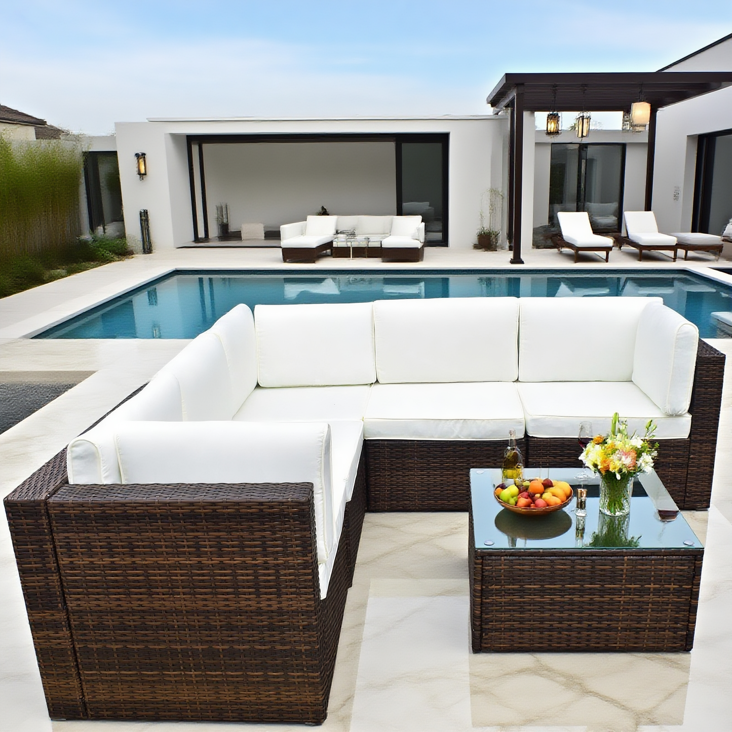 Light Grey Wicker L - Shaped Outdoor Sectional Set with Ottoman – Stylish Patio Lounge Furniture