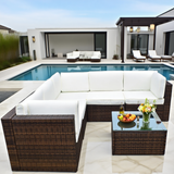 SFTZ2527 Light Grey Wicker L - Shaped Outdoor Sectional Set with Ottoman – Stylish Patio Lounge Furniture