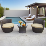 SFTZ2524 Dark Brown Wicker Patio Conversation Set with Round Glass Table – Stylish Outdoor Lounge Furniture