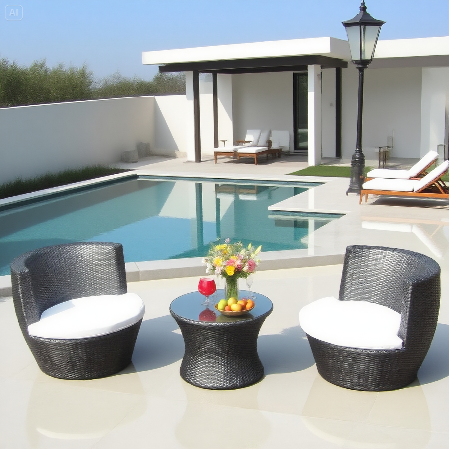 Dark Brown Wicker Patio Conversation Set with Round Glass Table – Stylish Outdoor Lounge Furniture