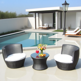 SFTZ2524 Dark Brown Wicker Patio Conversation Set with Round Glass Table – Stylish Outdoor Lounge Furniture