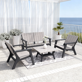 WLSF2591 4-Piece Plastic & Wood-Look Outdoor Conversation Set – Modern Coastal Patio Furniture