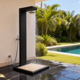 ROS2501 Outdoor Rattan Tile Panel Outdoor Shower – Tropical Poolside Shower Station