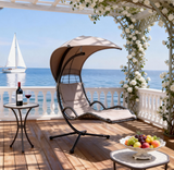 SWC2606 Hanging Chaise Lounge Swing Chair with Canopy – Outdoor Floating Hammock Chair with Shade for Beach Patio
