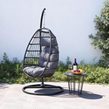 SWC2603 Black Wicker Hanging Egg Chair with Stand & Cushion – Modern Patio Swing Lounge Chair Set with Side Table