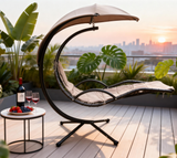 SWC2606 Hanging Chaise Lounge Swing Chair with Canopy – Outdoor Floating Hammock Chair with Shade for Beach Patio