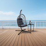 SWC2615 Black Metal Hanging Egg Chair with Stand & Cushion – Modern Patio Swing Lounge Chair Set