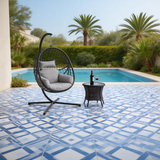 SWC2620 Black Wicker Hanging Egg Chair with Stand & Grey Cushion – Patio Swing Lounge Chair Set with Storage Side Table