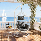 SWC2614 Black Metal Frame Hanging Egg Chair with Stand & Cushion – Modern Patio Swing Lounge Chair Set