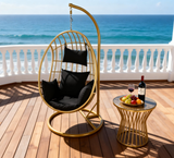 SWC2614 Black Metal Frame Hanging Egg Chair with Stand & Cushion – Modern Patio Swing Lounge Chair Set