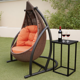SWC262202 Brown Wicker Teardrop Hanging Egg Chair with Stand & Orange Cushion – Patio Swing Lounge Chair Set