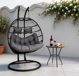 SWC2645 2 Seater Black Wicker Hanging Egg Chair with Stand & Grey Cushion – Coastal Patio Double Swing Lounge Chair Set