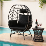 ZY2506 2-Piece Rattan Egg Chair with Side Table Set – Poolside Patio Wicker Lounger