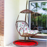 SWC2669 Single Seat White Canopy Wicker Hanging Swing Chair with Stand & Blue Cushion – Outdoor Garden Patio Lounge Chair Set