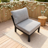 WLSF2526S6 Black Metal Frame Modular Outdoor Corner Chair with Light Grey Cushions – New England Countryside Patio Seating
