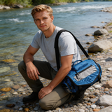 FSB1906 Blue Grey Multi-Pocket Fishing Tackle Duffle Bag with Flip Top & Padded Shoulder Strap for River Lake Angling