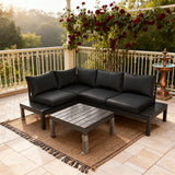 WLSF2528 Black Metal L-Shaped Outdoor Sectional with Side Extensions & Coffee Table – Reykjavik Coastal Patio Furniture Set