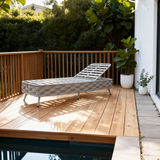 TYSF2518 Light White Rattan Adjustable Outdoor Sun Lounger with Light Grey Cushion – Vancouver Island Coastal Terrace Luxury Minimalist Outdoor Reclining Sunbed